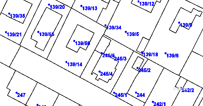 Parcela st. 245/5 v KÚ České Budějovice 3, Katastrální mapa