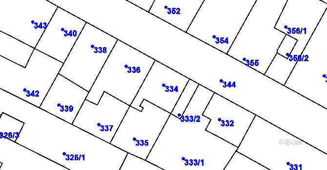 Parcela st. 334 v KÚ České Budějovice 3, Katastrální mapa