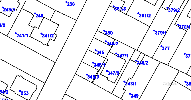 Parcela st. 345 v KÚ České Budějovice 3, Katastrální mapa