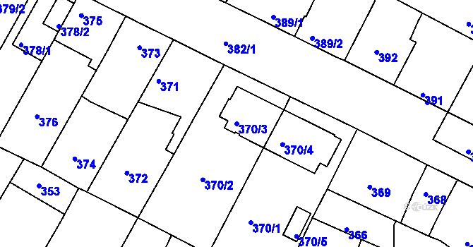 Parcela st. 370/3 v KÚ České Budějovice 3, Katastrální mapa