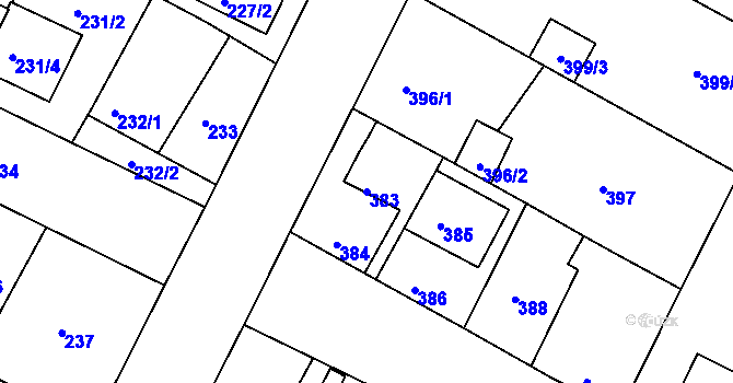 Parcela st. 383 v KÚ České Budějovice 3, Katastrální mapa