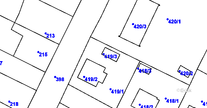 Parcela st. 419/3 v KÚ České Budějovice 3, Katastrální mapa