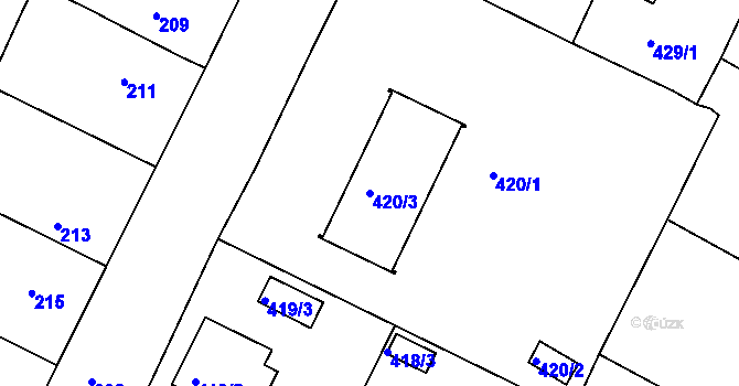Parcela st. 420/3 v KÚ České Budějovice 3, Katastrální mapa