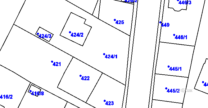 Parcela st. 424/1 v KÚ České Budějovice 3, Katastrální mapa