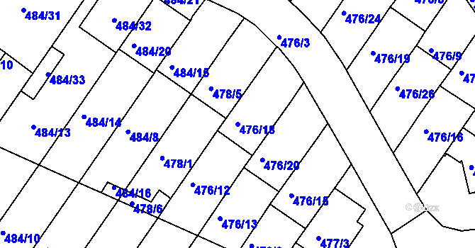 Parcela st. 476/18 v KÚ České Budějovice 3, Katastrální mapa