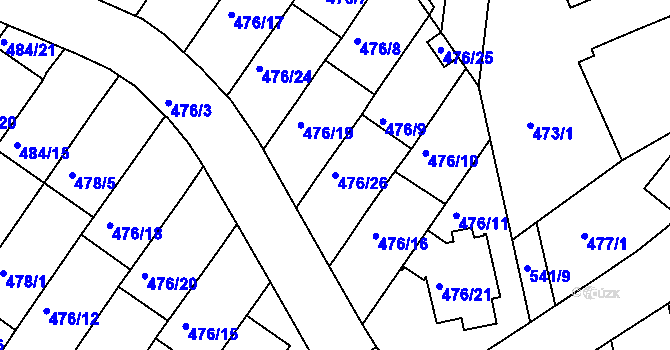 Parcela st. 476/26 v KÚ České Budějovice 3, Katastrální mapa