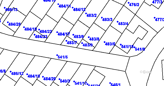 Parcela st. 483/9 v KÚ České Budějovice 3, Katastrální mapa