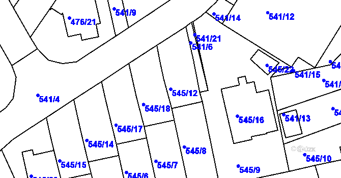 Parcela st. 545/12 v KÚ České Budějovice 3, Katastrální mapa