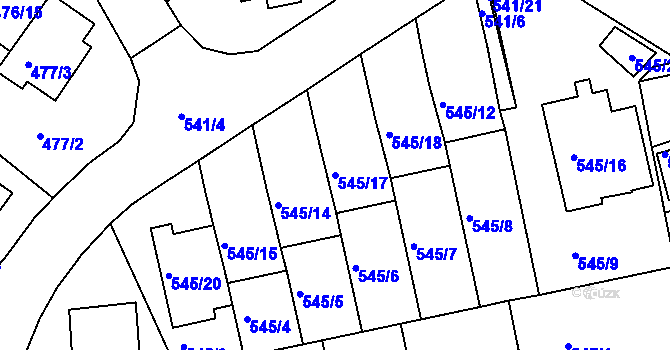 Parcela st. 545/17 v KÚ České Budějovice 3, Katastrální mapa