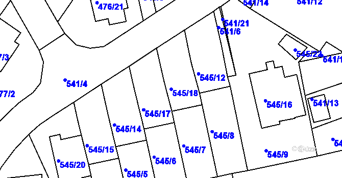 Parcela st. 545/18 v KÚ České Budějovice 3, Katastrální mapa