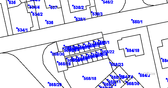 Parcela st. 566/4 v KÚ České Budějovice 3, Katastrální mapa
