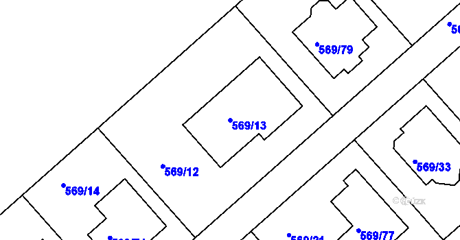 Parcela st. 569/13 v KÚ České Budějovice 3, Katastrální mapa