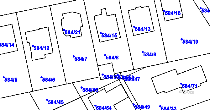 Parcela st. 584/8 v KÚ České Budějovice 3, Katastrální mapa