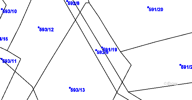 Parcela st. 592/9 v KÚ České Budějovice 3, Katastrální mapa