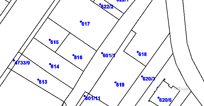 Parcela st. 601/1 v KÚ České Budějovice 3, Katastrální mapa