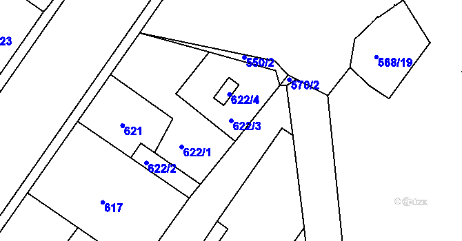 Parcela st. 622/3 v KÚ České Budějovice 3, Katastrální mapa