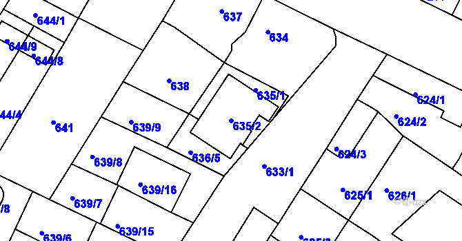 Parcela st. 635/2 v KÚ České Budějovice 3, Katastrální mapa