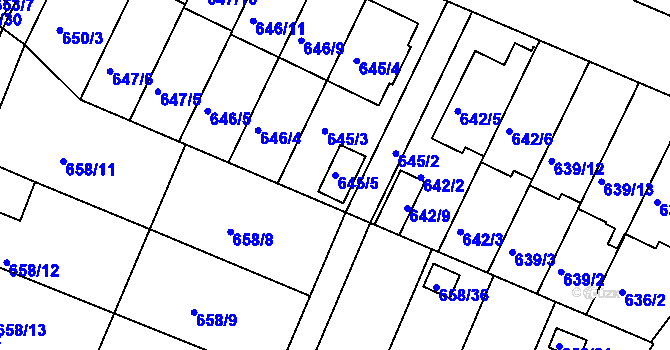 Parcela st. 645/5 v KÚ České Budějovice 3, Katastrální mapa