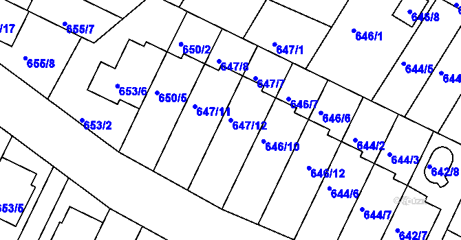 Parcela st. 647/12 v KÚ České Budějovice 3, Katastrální mapa