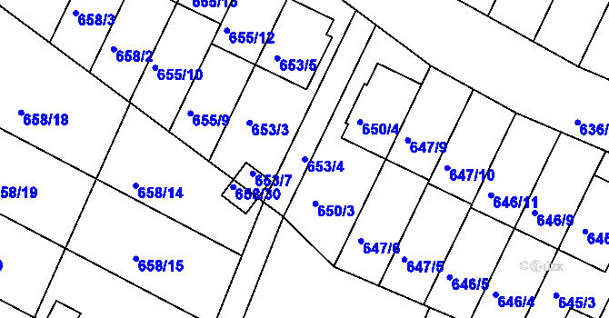 Parcela st. 653/4 v KÚ České Budějovice 3, Katastrální mapa