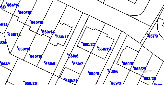 Parcela st. 660/22 v KÚ České Budějovice 3, Katastrální mapa