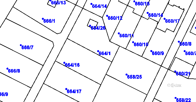 Parcela st. 664/1 v KÚ České Budějovice 3, Katastrální mapa