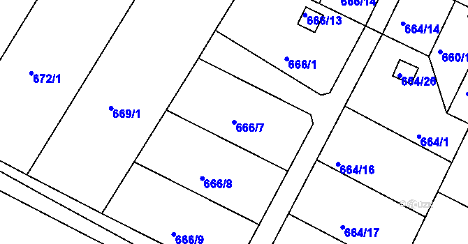 Parcela st. 666/7 v KÚ České Budějovice 3, Katastrální mapa