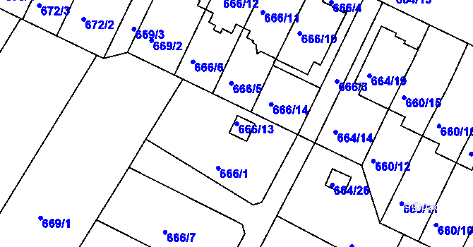 Parcela st. 666/13 v KÚ České Budějovice 3, Katastrální mapa