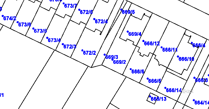 Parcela st. 669/3 v KÚ České Budějovice 3, Katastrální mapa