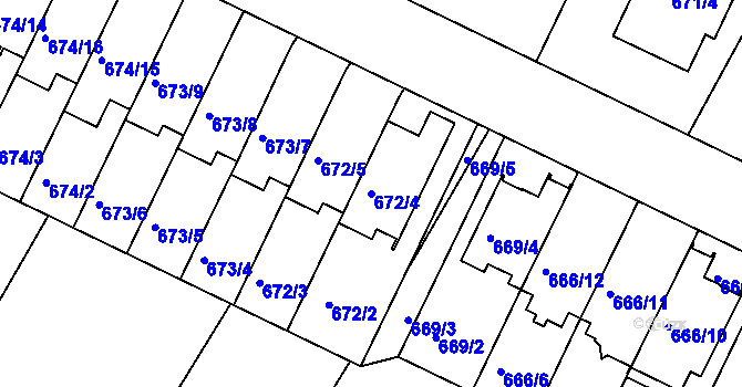 Parcela st. 672/4 v KÚ České Budějovice 3, Katastrální mapa