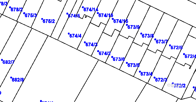 Parcela st. 674/2 v KÚ České Budějovice 3, Katastrální mapa