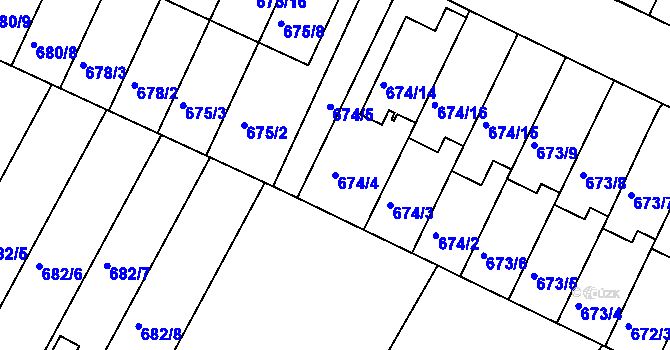 Parcela st. 674/4 v KÚ České Budějovice 3, Katastrální mapa