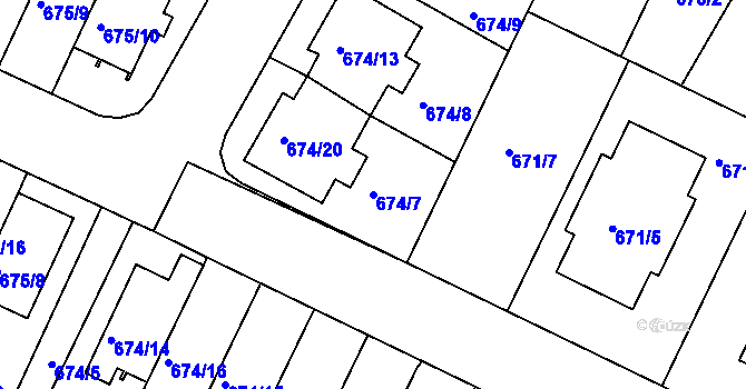 Parcela st. 674/7 v KÚ České Budějovice 3, Katastrální mapa