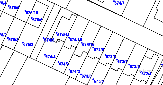 Parcela st. 674/15 v KÚ České Budějovice 3, Katastrální mapa
