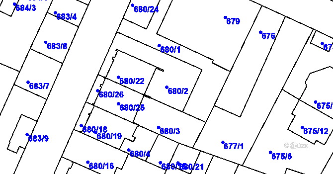 Parcela st. 680/2 v KÚ České Budějovice 3, Katastrální mapa