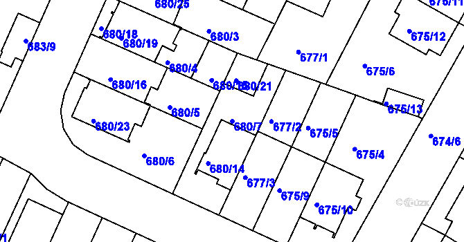 Parcela st. 680/7 v KÚ České Budějovice 3, Katastrální mapa