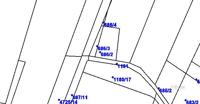 Parcela st. 686/2 v KÚ České Budějovice 3, Katastrální mapa