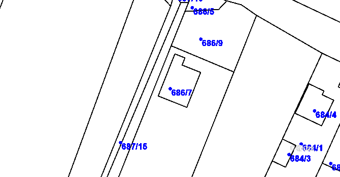 Parcela st. 686/7 v KÚ České Budějovice 3, Katastrální mapa