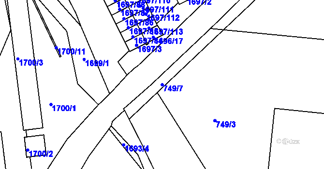 Parcela st. 749/7 v KÚ České Budějovice 3, Katastrální mapa