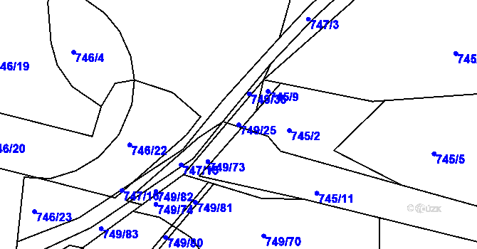 Parcela st. 749/25 v KÚ České Budějovice 3, Katastrální mapa