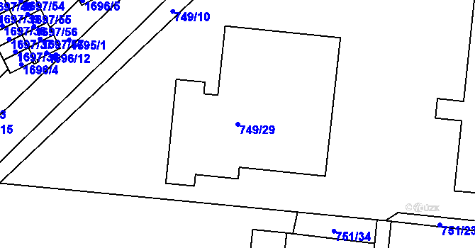 Parcela st. 749/29 v KÚ České Budějovice 3, Katastrální mapa
