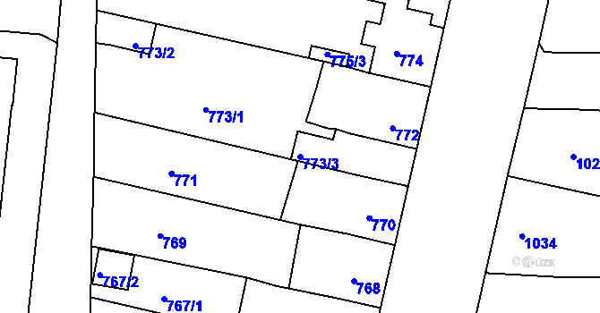 Parcela st. 773/3 v KÚ České Budějovice 3, Katastrální mapa