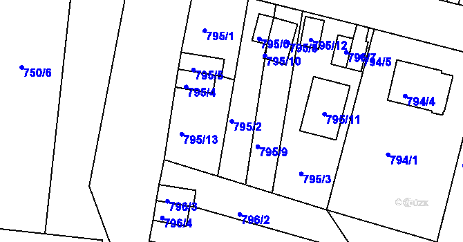 Parcela st. 795/2 v KÚ České Budějovice 3, Katastrální mapa