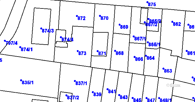 Parcela st. 871 v KÚ České Budějovice 3, Katastrální mapa