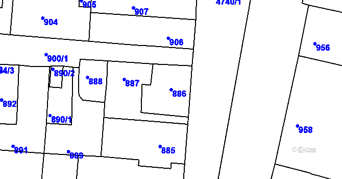 Parcela st. 886 v KÚ České Budějovice 3, Katastrální mapa