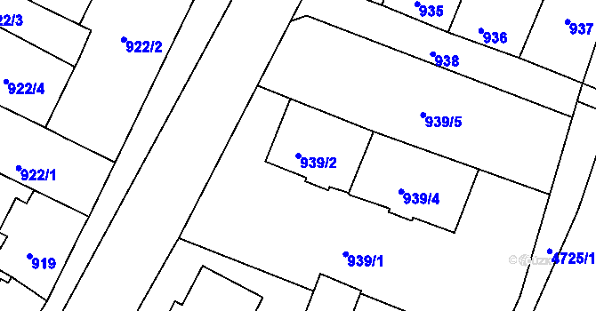 Parcela st. 939/2 v KÚ České Budějovice 3, Katastrální mapa