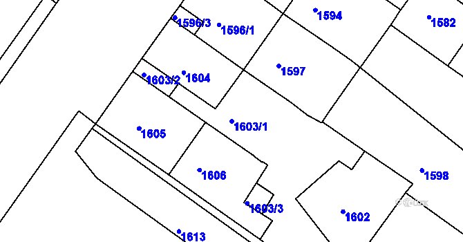 Parcela st. 1603/1 v KÚ České Budějovice 3, Katastrální mapa