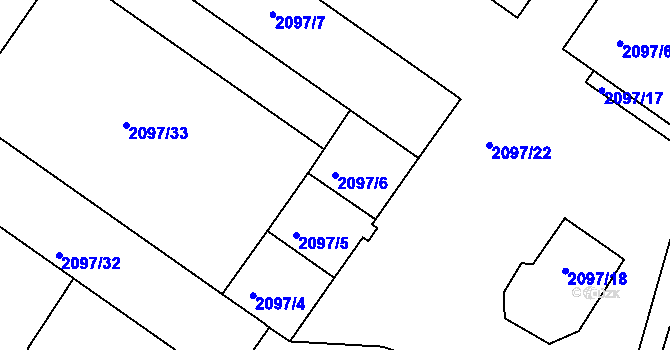 Parcela st. 2097/6 v KÚ České Budějovice 3, Katastrální mapa