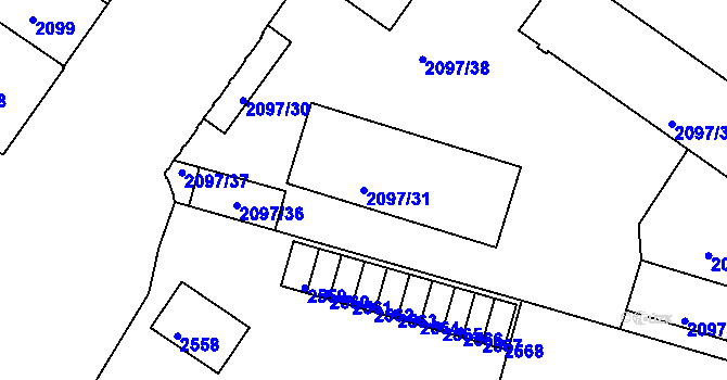 Parcela st. 2097/31 v KÚ České Budějovice 3, Katastrální mapa