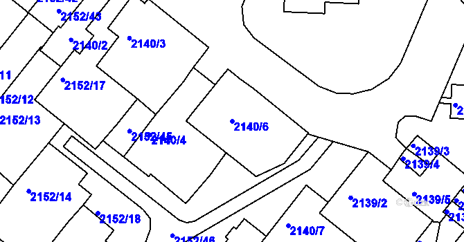 Parcela st. 2140/6 v KÚ České Budějovice 3, Katastrální mapa